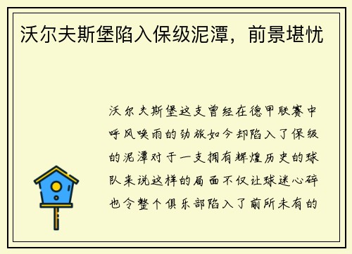 沃尔夫斯堡陷入保级泥潭，前景堪忧