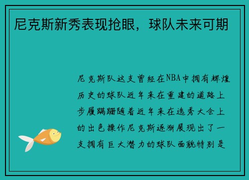尼克斯新秀表现抢眼，球队未来可期
