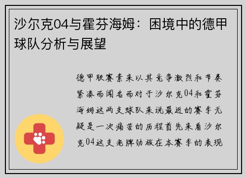 沙尔克04与霍芬海姆：困境中的德甲球队分析与展望