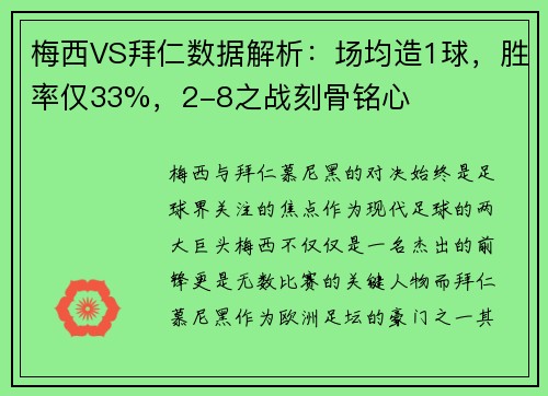 梅西VS拜仁数据解析：场均造1球，胜率仅33%，2-8之战刻骨铭心